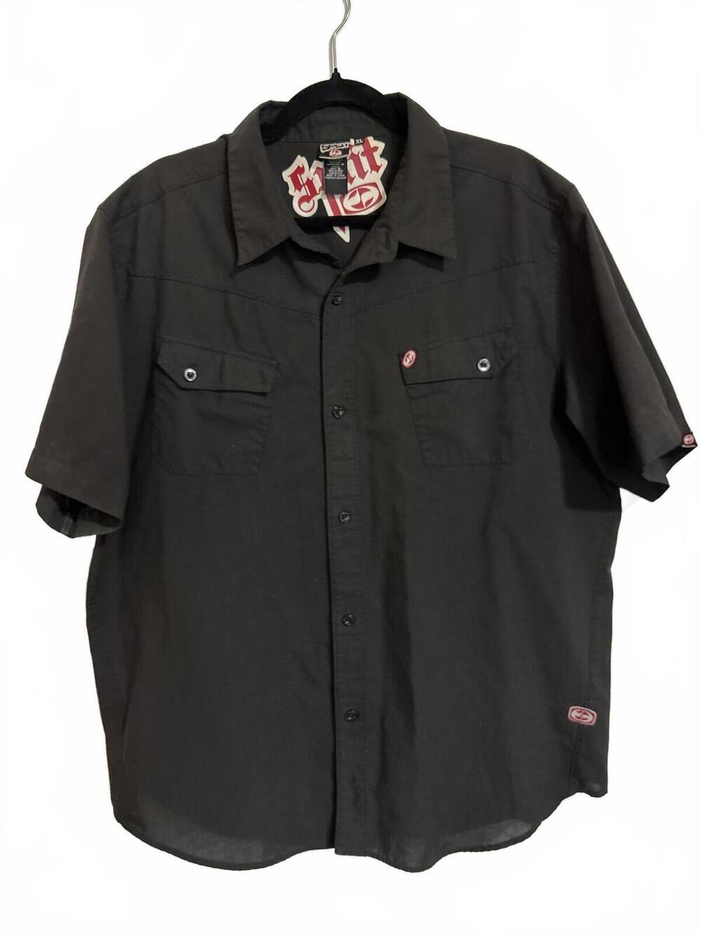Vtg Y2K Split Men's Shirt Short Sleeve Button Down Black Workwear Skater XL Punk